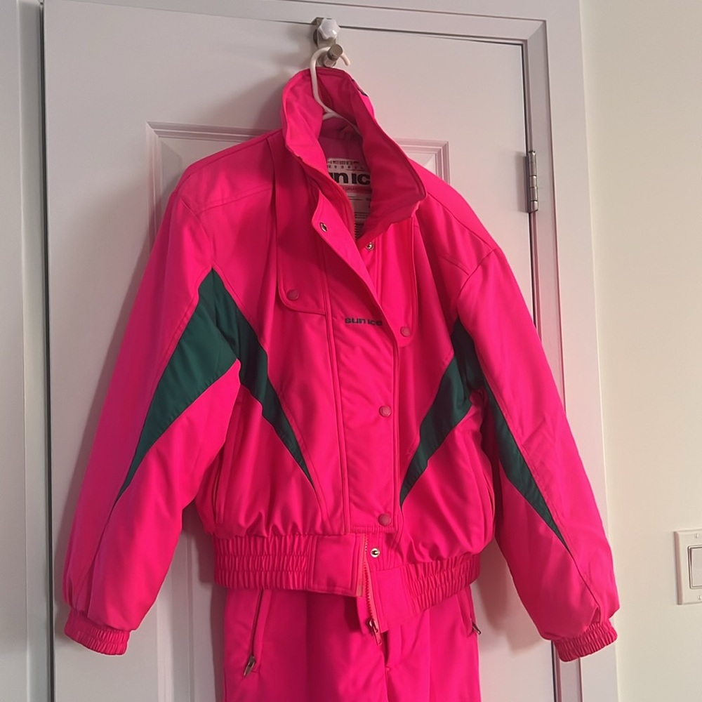 Sun ice ski suit. Neon pink